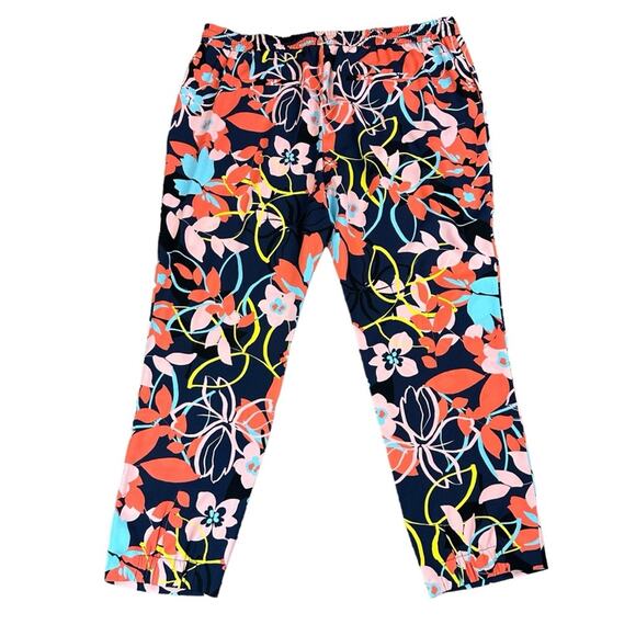 Halogen Wembly Floral Pull On Pant Navy Orange Pink Size XL - Picture 2 of 7